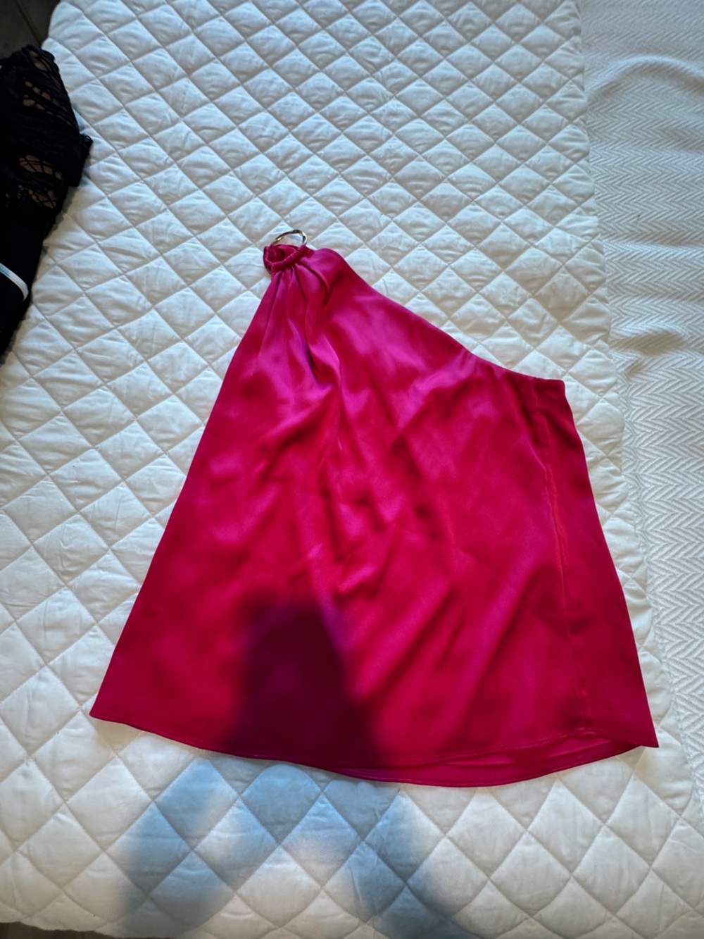 White House Black Market Hot Pink Satin Midi Skirt with Ring Tie